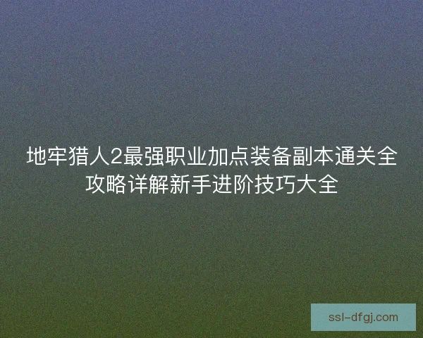 地牢猎人2最强职业加点装备副本通关全攻略详解新手进阶技巧大全